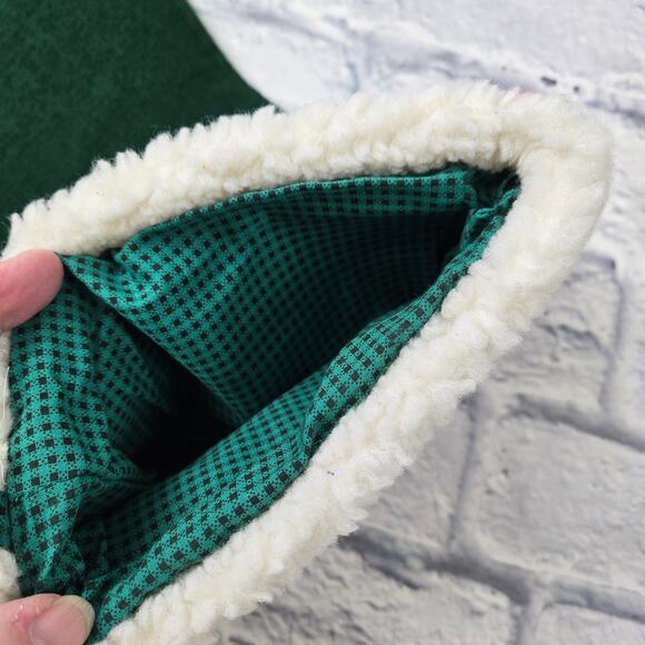 Old Fashion Angel Christmas Green Stocking White Fleece Cuff Green Check Lining - Picture 4 of 10